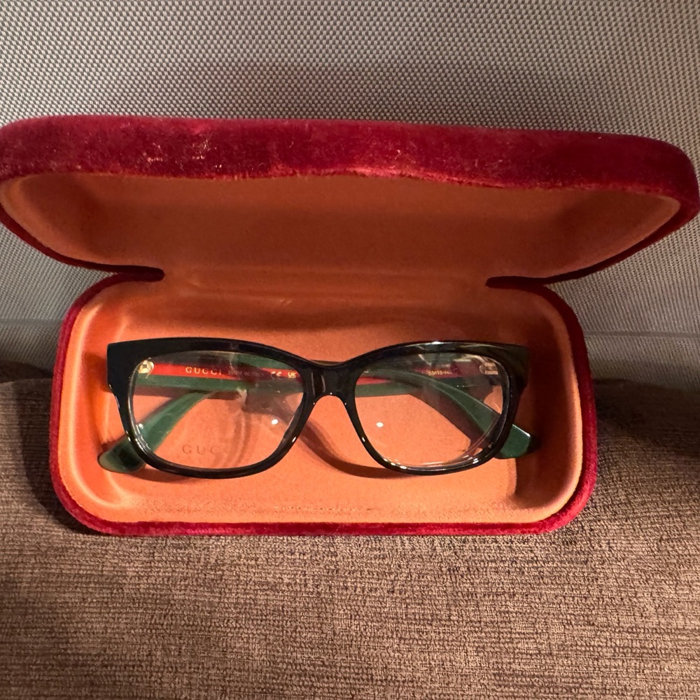 Gucci Women's Glasses - Black Frame and Classic Green & Red Stripes